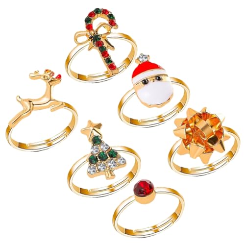Baluue 6 Stück Teiliges Weihnachtsring Verstellbare Cartoon Fingerringe Weihnachtsbaum Design Festliche Party Deko Schmuck für Weihnachtsfeiern und Geschenkfüllungen von Baluue