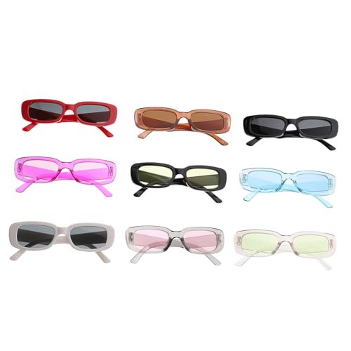 Baluue 9 Stück Vintage Rechteckige Sonnenbrille Retro Stil für Damen Herren Unisex Party Festival Modische Schmale Brillen in Verschiedenen Farben von Baluue