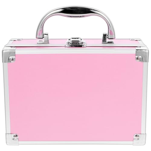 Baluue Aluminiumlegierung Makeup Box Kleiner Kosmetikkoffer Tragbarer Schminkkoffer Organizer Kabinengepäck Werkzeugkoffer für Nagelzubehör und Make-up Zubehör Rosa Klein von Baluue