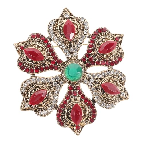 Baluue Barock Brosche Damen Vintage Stil Six Treasure Lotus Symbol Gold Rot Brosche Anstecker Weihnachts Schmuck Geschenkidee für Frauen Elegant von Baluue