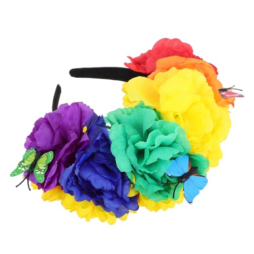 Baluue Blumenstirnband Mit Mexikanischen Blumen Stirnband Für Damen Halloween Weihnachten Blumen Stirnband Für Party Cosplay Rosen-haarband Blumenkrone von Baluue