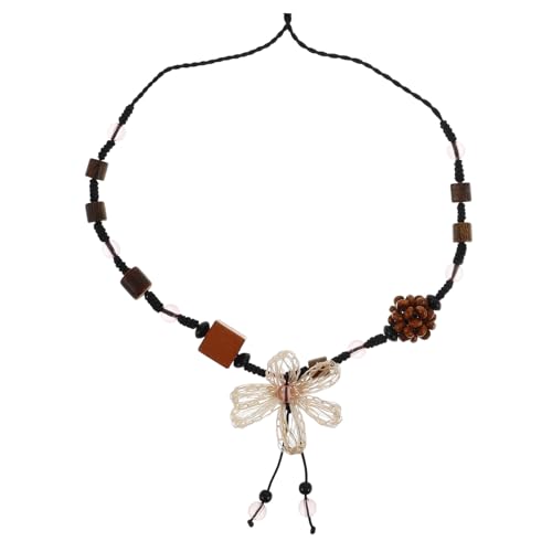 Baluue Boho Holzperlen Halskette Damen Collier Leichtes Vintage Blumen Design Ketten Schmuck für Sommer Strand Look von Baluue