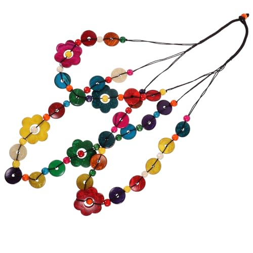 Baluue Boho Mehrschichtige Kokosnussschalen Halskette Vintage Webmuster Bunte Blüten Anhänger Modeschmuck für Frauen Alltag Party Geschenk von Baluue