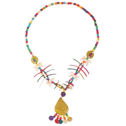 Baluue Boho ethnische Lange Perlenkette Damen Holz Muschel Halskette Baumwolle Leinen Allergiefrei Gelb Urlaubsschmuck Strandstil Modisch Elegant von Baluue