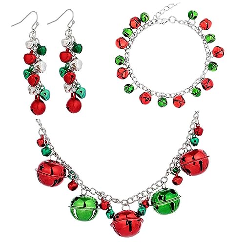Baluue Bunte Weihnachtsglocken Schmuck mit Halskette Armband und Ohrringen Festliches Kostüm Accessoire für Damen und Mädchen Perfekter Christbaumschmuck und Party Schmuck von Baluue