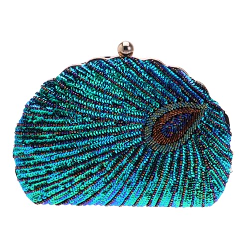 Baluue Damen Clutch Abendtasche mit Perlen und Pailletten Langlebige Party Purse für Hochzeit Bankett und Dinner Modische Umhängetasche in Pfauengrün Kompakte Kapazität Geschenk von Baluue