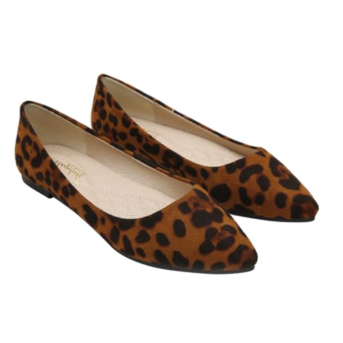 Baluue Damen Flache Spitzenschuhe Leopardmuster Komfortable Freizeit Schuhe Atmungsaktiv Modisch Elegant Braun von Baluue