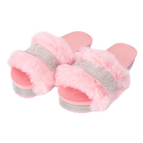 Baluue Damen Hausschuhe mit Dicker Sohle und Anti rutsch gummisohle Warme Plüschpantoffeln mit Funkelnden Strasssteinen Rutschfeste Indoor Slipper für Kalte Wintertage Leichte und von Baluue