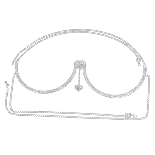 Baluue Damen Körperkette Silber mit Herz Anhänger und Strass Brusthalter Schmuck Verstellbar Körper Schmuck für Club Beach Party von Baluue