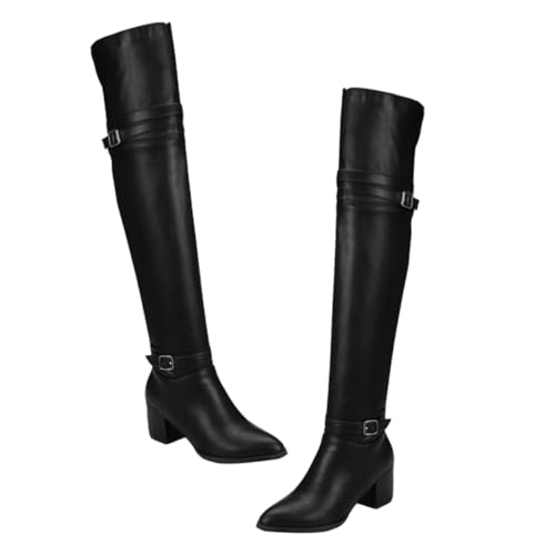 Baluue Damen Overknee Stiefel aus PU mit Hohem Absatz Warme Herbst Winter Stiefel Langlebige Rutschfeste Gummisohle Modisch und Atmungsaktiv Oberschenkelhohe Stiefeletten für Kalte Tage von Baluue