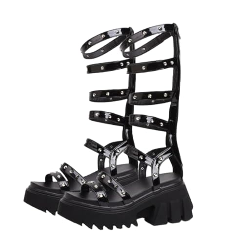 Baluue Damen Plateau Sandalen mit Chunky Keilabsatz Schwarze Hochhackige Sommer Schuhe mit Offener Zehenpartie Rutschfest Modisch für Partys und Alltag von Baluue