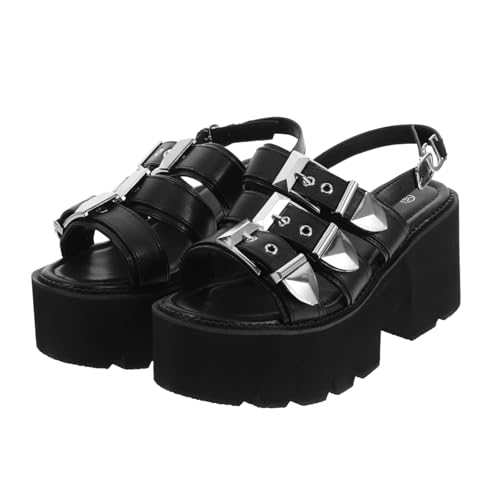Baluue Damen Plateausandalen mit Dicker Sohle Offene Zehen Rutschfest Modische Sommer Schuhe Einfache Struktur Angenehm für Party und Alltag Schwarz von Baluue