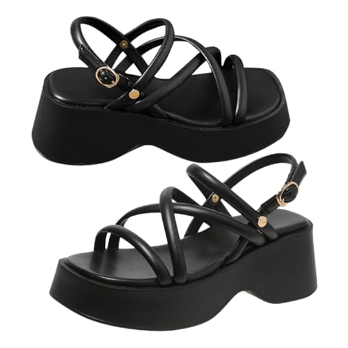 Baluue Damen Platform Wedge Sandalen mit Dicker Sohle Atmungsaktive Komfortable Koreanische Sandalen für Sommer Strand Party Freizeit Schwarzes Design Baluue Damen Platform Wedge Sandalen mit Dicker Sohle Atmungsaktive Komfortable Koreanische Sandalen für Sommer Strand Party Freizeit Schwarzes Design von Baluue