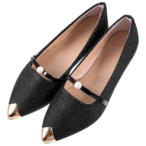 Baluue Damen Pumps Flach Sommer Spitz Zehen Perlen Verziert Leicht Tragbar Elegant Für Alltag Kleid von Baluue
