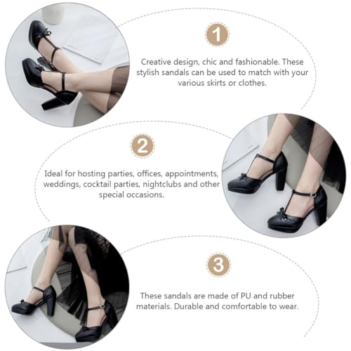 Baluue Damen Sandalen mit Chunky Heel Pu material Plateau sohle Schleifen design Bequeme High Heels für Sommer Stabiler Blockabsatz Eleganter Look Schwarz von Baluue