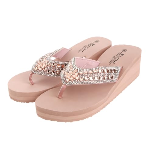 Baluue Damen Sandalen mit Keilabsatz und Rutschfester Sohle Strassbesatz Material Bequeme Langlebige Sommerschuhe für Strand und Alltag von Baluue