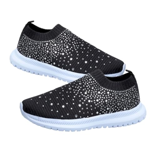 Baluue Damen Sportschuhe mit Strass Atmungsaktive Leichte Netzstoff Sneaker mit Stabilem Niedrigem Absatz Bequeme Freizeitschuhe für Frühling und Sommer Langlebig und Flexibel von Baluue