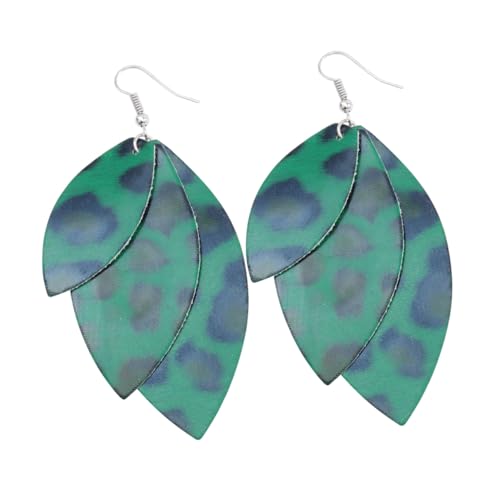 Baluue Doppellagige Vintage Ohrringe Damen Pu Imitat Ohrentropfen Leopardmuster Dunkelgrün Ausgefallene Modeschmuck Ohrhänger für Alltag und Party von Baluue