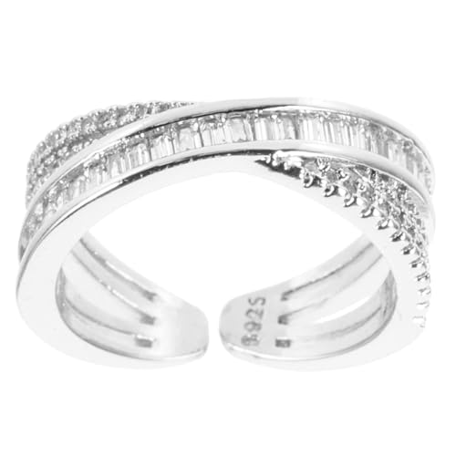 Baluue Einstellbarer Geometrischer Damenring mit Funkelnden Zirkon steinen Offener Weißgold finish Modischer Schmuck für Frauen und Mädchen Komfortabel und Langlebig Vielseitig von Baluue