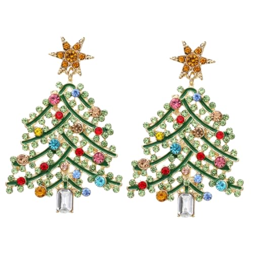 Baluue Einzigartige Weihnachtsbaum Ohrringe mit Funkelnden Strasssteinen Kreative Hohle Ohrstecker Kleine Statement Ohrhänger für Damen Festlicher Schmuck für Weihnachtsfeiern von Baluue