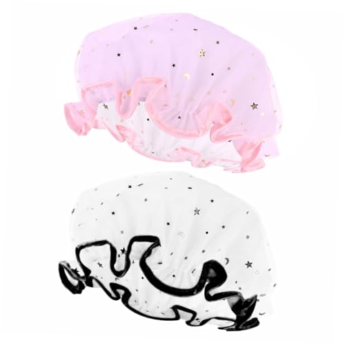 Baluue 2stücke Wasserdichte Duschhauben Mit Doppelter Elastische Badekappen Für Damen Für Haarlängen Leicht Und Tragbar Für Spa Und Zuhause von Baluue