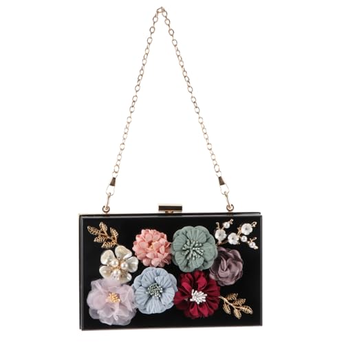 Baluue Elegante Abendtasche Damen Acryl Blumen Clutch Brauttasche Hochzeit Party Kleine Quadratische Handtasche Schwarz von Baluue
