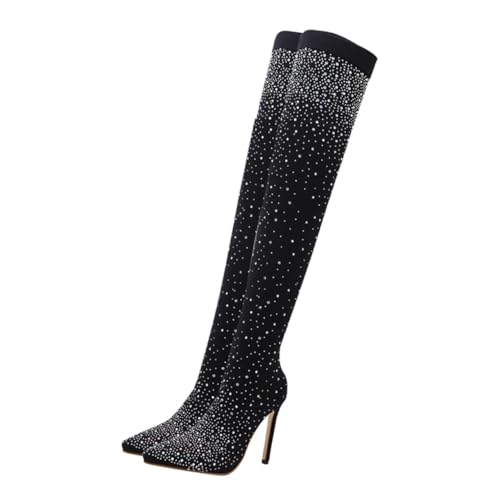 Baluue Elegante Damen Stiefel mit Spitz Zulaufender Zehenpartie Funkelnden Strasssteinen Hoher Absatz Schwarzes Design Geeignet für Party Hochzeit und Freizeit Baluue Elegante Damen Stiefel mit Spitz Zulaufender Zehenpartie Funkelnden Strasssteinen Hoher Absatz Schwarzes Design Geeignet für Party Hochzeit und Freizeit von Baluue