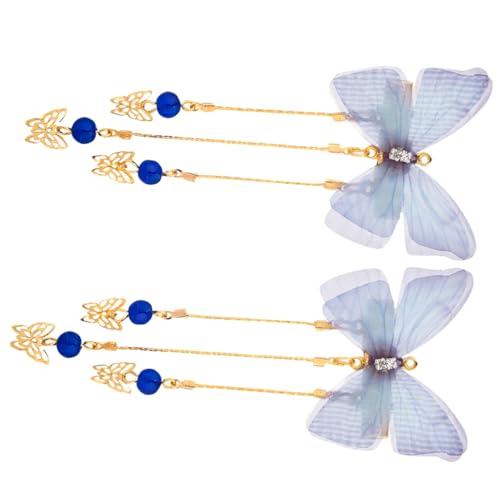 Baluue Elegante Schmetterling Haarnadeln mit Langen Quasten für Mädchen Antike Haarschmuck clips Fest Sitzende Haarspangen für Festliche Anlässe und Chinesische Vintage kleidung Blau von Baluue