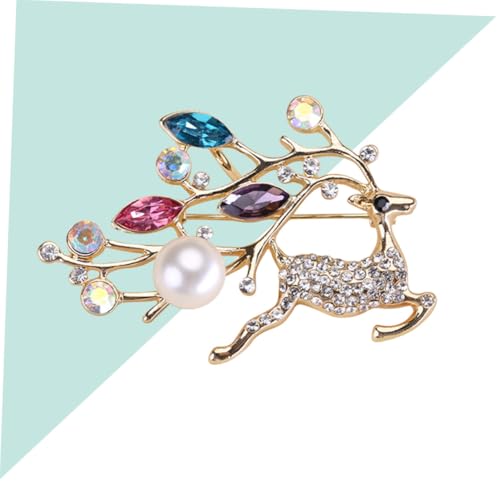 Baluue Elegante Weihnachtsbrosche mit Perlen und Strass Modische Reh Brosche Roségold Festlicher Schmuck für Damen Party und Geschenk zu Weihnachten von Baluue