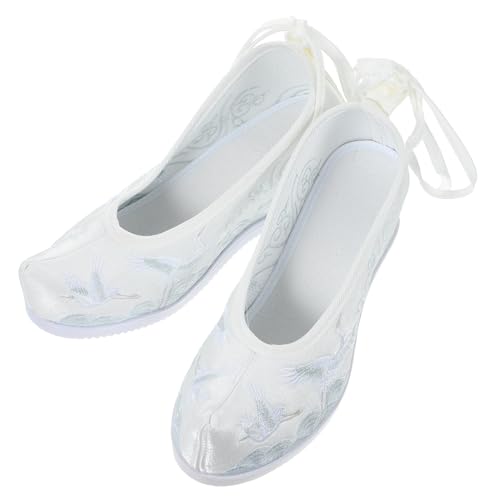 Baluue Ethnische Bestickte Stoffschuhe mit Keilabsatz Weiße Vintage Schuhe im Chinesischen Stil Leichte Bequeme Damenschuhe für Freizeit und Alltag von Baluue