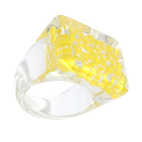 Baluue Extravaganter Resin Ring Damen Modischer Acryl Schmuck mit Eingelegten Perlen Gelb Leichter Finger Schmuck für Festival Party Alltag von Baluue