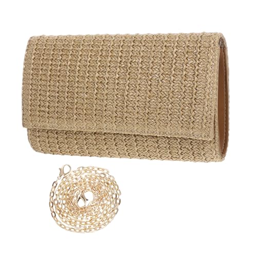 Baluue Falsche Strohtasche Damen Umhängetasche Geflochtene Abendtasche Kleine Clutch Schultertasche Stilvoll Urlaub Chic Aprikose von Baluue