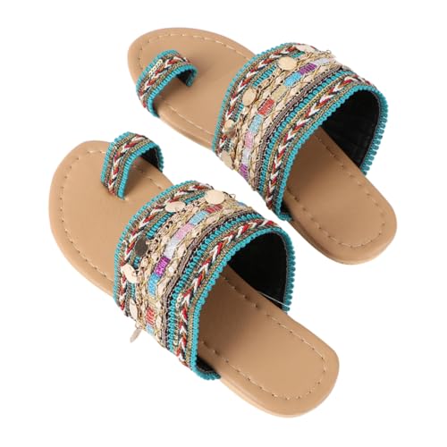 Baluue Flache Damen Sommer Sandalen Boho Stil Rutschfeste Outdoor Slipper mit Weichem Elastischem Obermaterial Bequeme Strapazierfähige Slippers für Alltag und Freizeit Farbe Hellgrün von Baluue