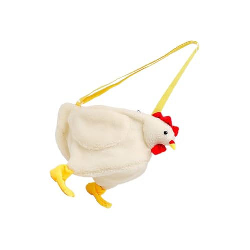 Baluue Flauschige Cartoon Hahn Umhängetasche Damen Plüsch Schulterhandtasche Sanft Strapazierfähig für Schule Arbeit Freizeit Weiß von Baluue