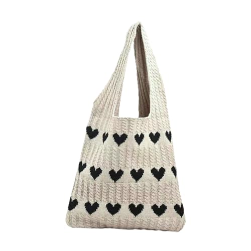 Baluue Gestrickte Boho Strandtasche Damen Herzmuster Oversize Sommer Umhängetasche Handtasche Leicht und Geräumig für Alltag und Urlaub von Baluue