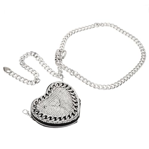 Baluue Glitzernde Damen Kettentasche mit Strassbesatz Mini Waist Chain Bag als Bauchtasche und Crossbody Bag für Party Reisen und Alltag Modische Dekorative Handtasche Handyfach Herzform von Baluue