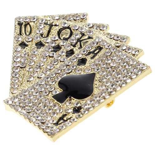 Baluue Goldene Hip hop Brosche mit Spielkarten motiv Kreative Anstecknadel mit Strassbesatz Modisches Schmuck accessoire für Kleidung und Taschen Unisex Corsage für Party und Alltag von Baluue