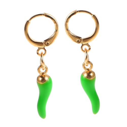 Baluue Grüne Chili Pfeffer Creolen Ohrringe Boho Huggie Hoops mit Italienischem Horn Anhänger Lustiger Modeschmuck Damen Statement Schmuck Alltag von Baluue