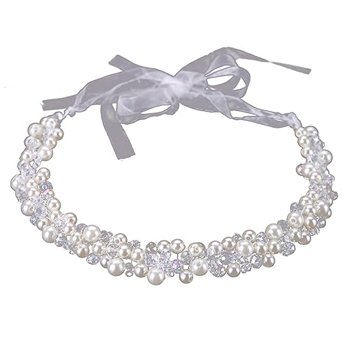 Baluue Perlen Haarbänder Hochzeit Kopfbedeckung Braut Vintage Zubehör Haarband Mit Schleifenblumen Für Klassische Anlässe von Baluue