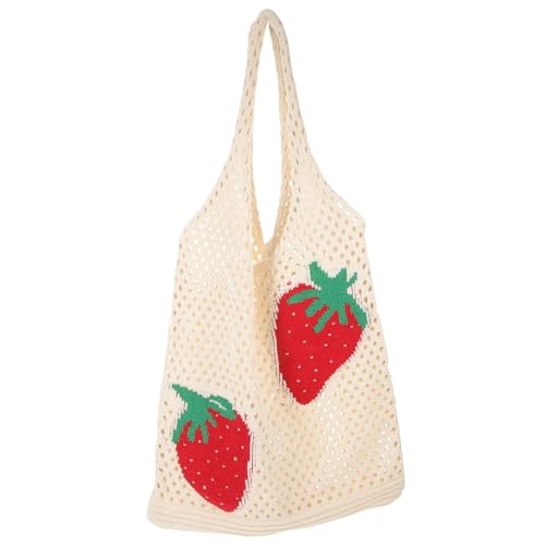 Baluue Häkel Umhängetasche Damen Erdbeer Muster Handgewebte Schultertasche Sommer Strand Einkaufstasche Tragetasche Leicht und Robust Alltag Reise Picknick von Baluue