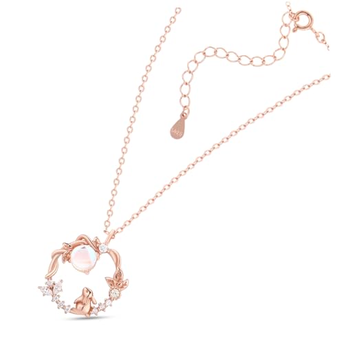 Baluue Halskette mit Kaninchen Anhänger für Damen Verstellbare Silber Kette Roségold Blumenmuster Ostergeschenk und Bedeutungsvolles Schmuckstück für Besondere Anlässe von Baluue