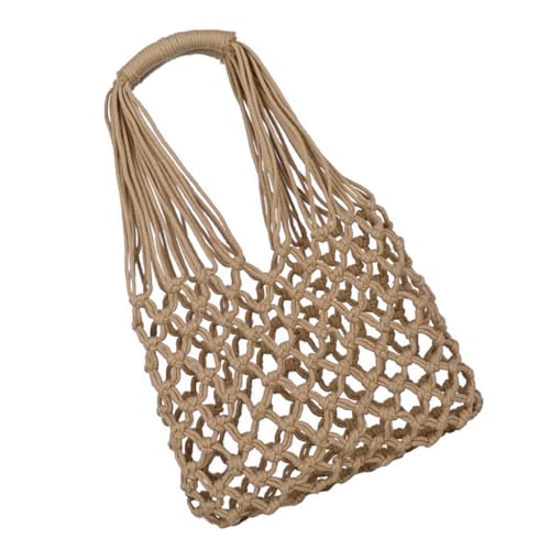 Baluue Handgefertigte Leichte Schultertasche aus Baumwollseil Hohl Gewebt Modische Strandtasche Robuste Einkaufstasche für Alltag und Urlaub Einzelne Umhängetasche in Braun von Baluue