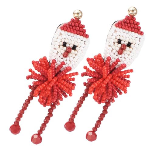 Baluue Handgefertigte Weihnachtsmann Perlenohrringe Damen Rot Baumschmuck Baumelnde Ohrhänger Festliche Schmuckstücke für Party und Alltag von Baluue