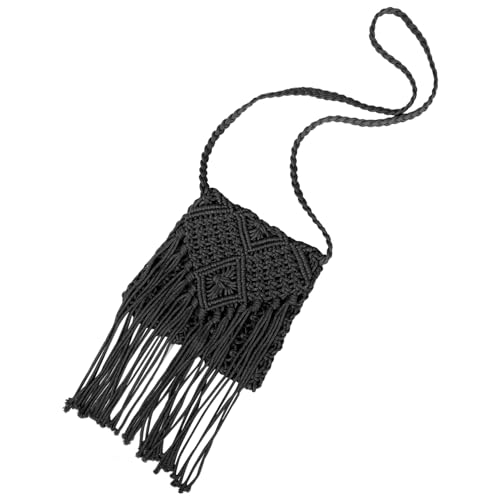Baluue Handgewebte Damen Umhängetasche mit Quasten Kleine Schwarze Crossbody Tasche aus Weichem Baumwollseil Vielseitige Strand Urlaubstasche Modische Boho Schultertasche für Reisen und von Baluue