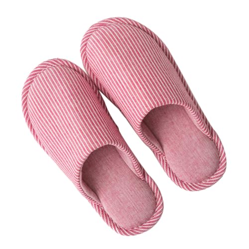 Baluue Hausschuhe aus Baumwoll leinen mit Gestreiftem Muster Rutschfest Atmungsaktiv und Langlebig Unisex für Damen und Herren Geeignet für Innenbereich Passend für Fußgrößen von Baluue