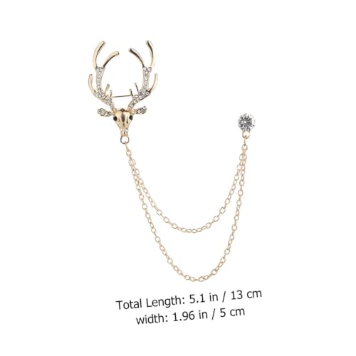 Baluue Herrenbrosche mit Geweih Motiv und Strass Elegante Anstecknadel mit Hängender Kette Goldfarbene Schmuck brosche für Anzug und Business Modisches Accessoire für Männer von Baluue