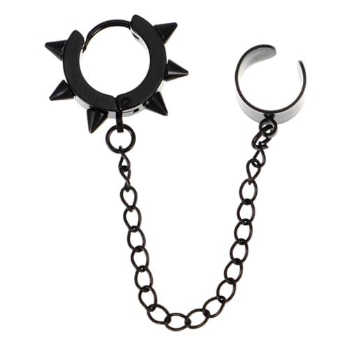 Baluue Hip Hop Ohrclip Edelstahl Schwarz Punk Stil Kein Ohrloch Ohrschmuck Cooler Streetwear Ear Cuff für Damen und Herren Alltag Party von Baluue