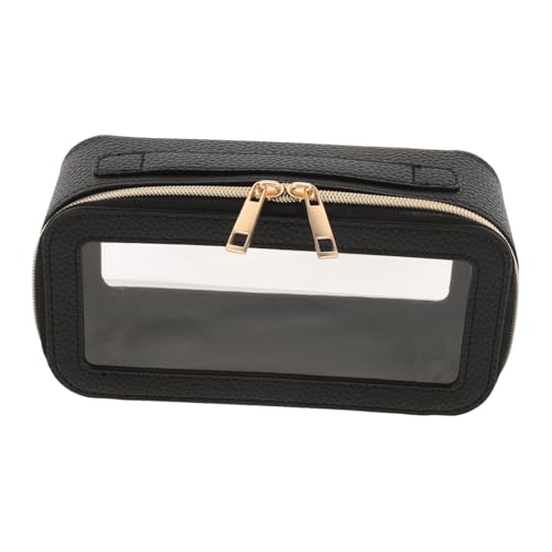 Baluue Hochwertige wasserdichte Transparente PU Kosmetiktasche mit Sicherem Reißverschluss Kompakt und Portabel für Reisen Multifunktionaler Makeup Organizer mit Pinselhalter für Damen von Baluue