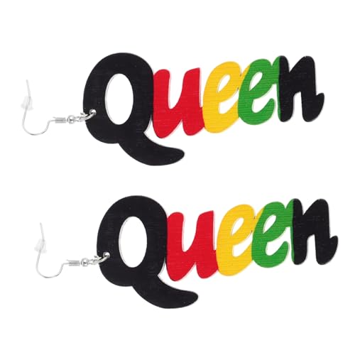 Baluue Holz Ohrringe Damen Queen Buchstaben Anhänger Leicht Elegant Runde Afrikanischer Stil Modeschmuck Für Alltag Party Geschenk von Baluue