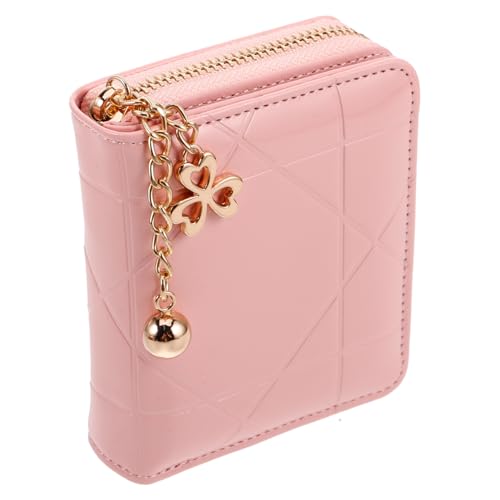 Baluue Kleine Damen Geldbörse mit Reißverschluss Münzfach Multifunktionaler Kartenetui PU Geflochtene Clutch Handtasche für Frauen Reise und Alltag Rosa von Baluue